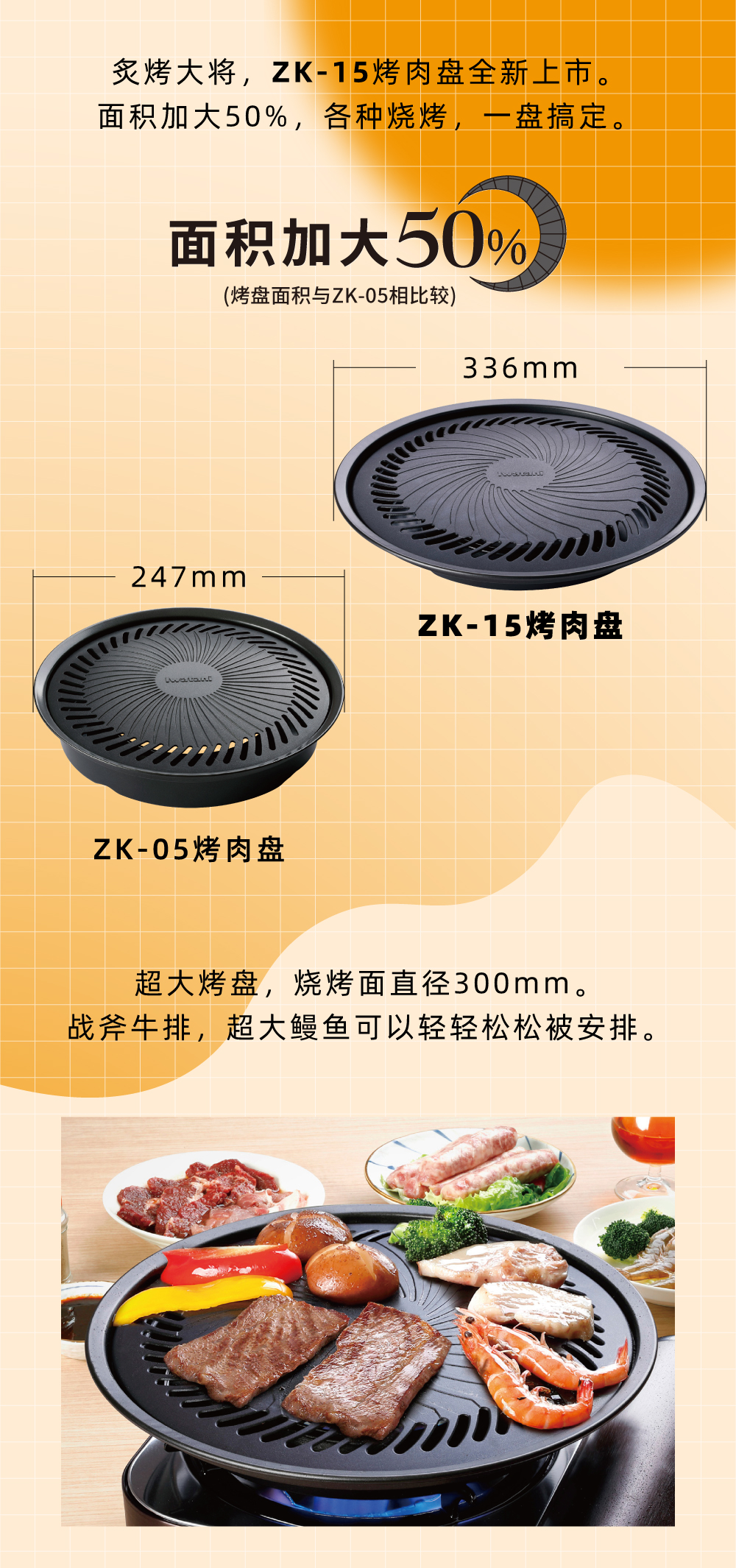 炙烤大將，zk-15全新上市。面積加大50%，各種燒烤，一盤搞定。